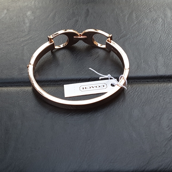 Coach Bangle Bracelet Double Linked Signature C Rose Gold Plated Push Latch NWT - Picture 4 of 7